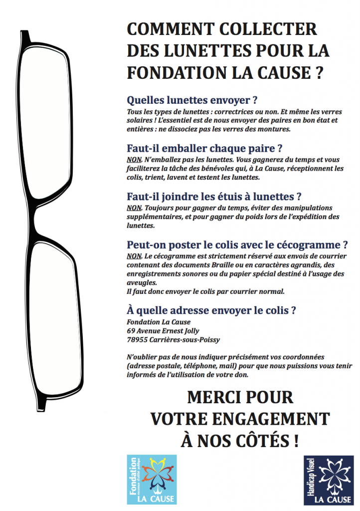 Affiche pour collecte de lunettes